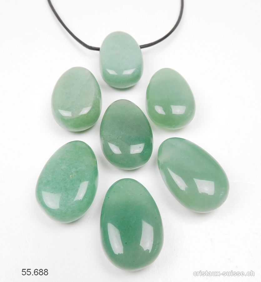 Aventurine verte 3 cm percée avec cordon cuir noir à nouer