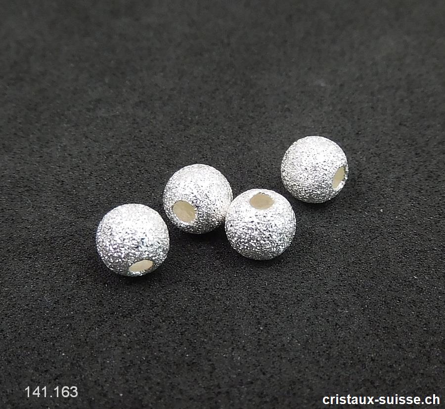 Perle 6 mm/trou 1,5 mm, argent 925 effet diamanté clair 