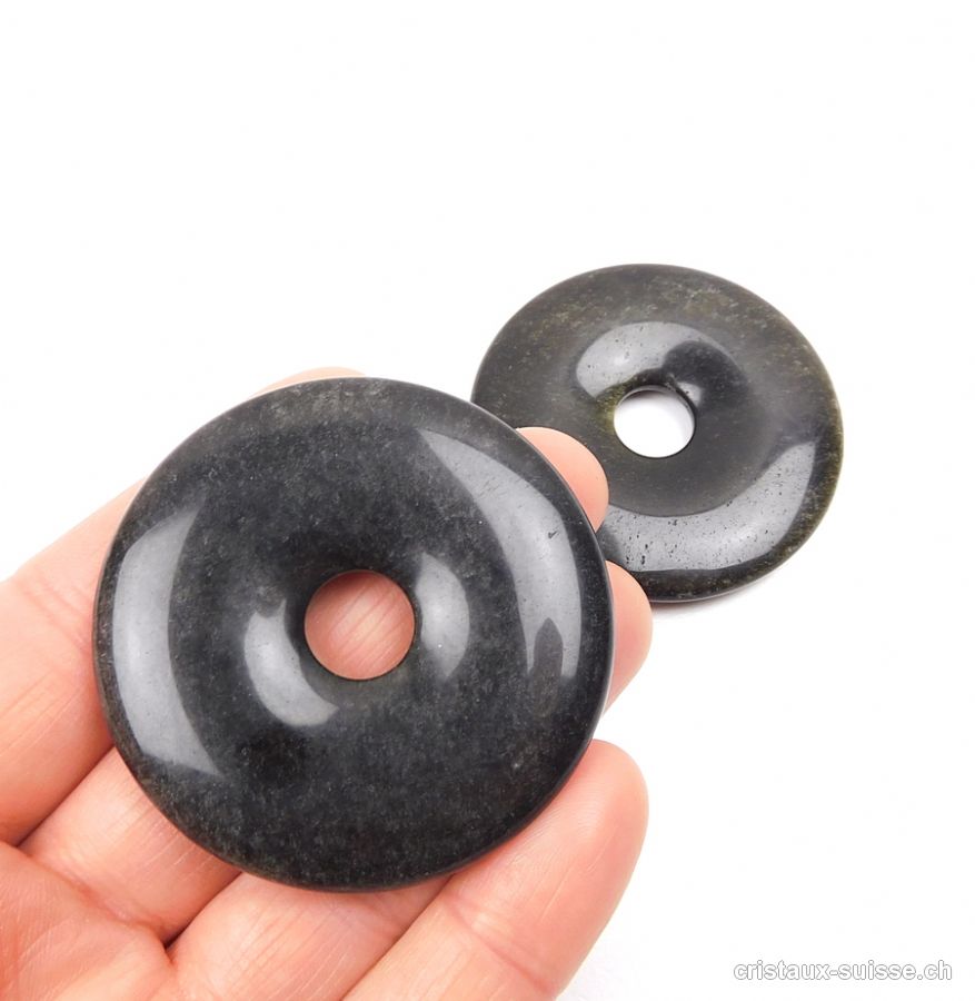 Obsidienne dorée-noire-argentée, donut 5 cm