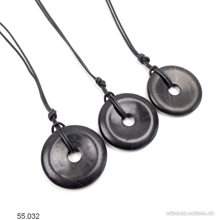 Schungite collier donut 4 cm avec cordon en cuir. Offre Spéciale