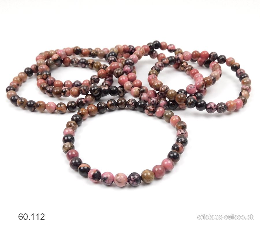 Bracelet Rhodonite avec manganèse 6-6,5 mm/19 cm. Taille M-L