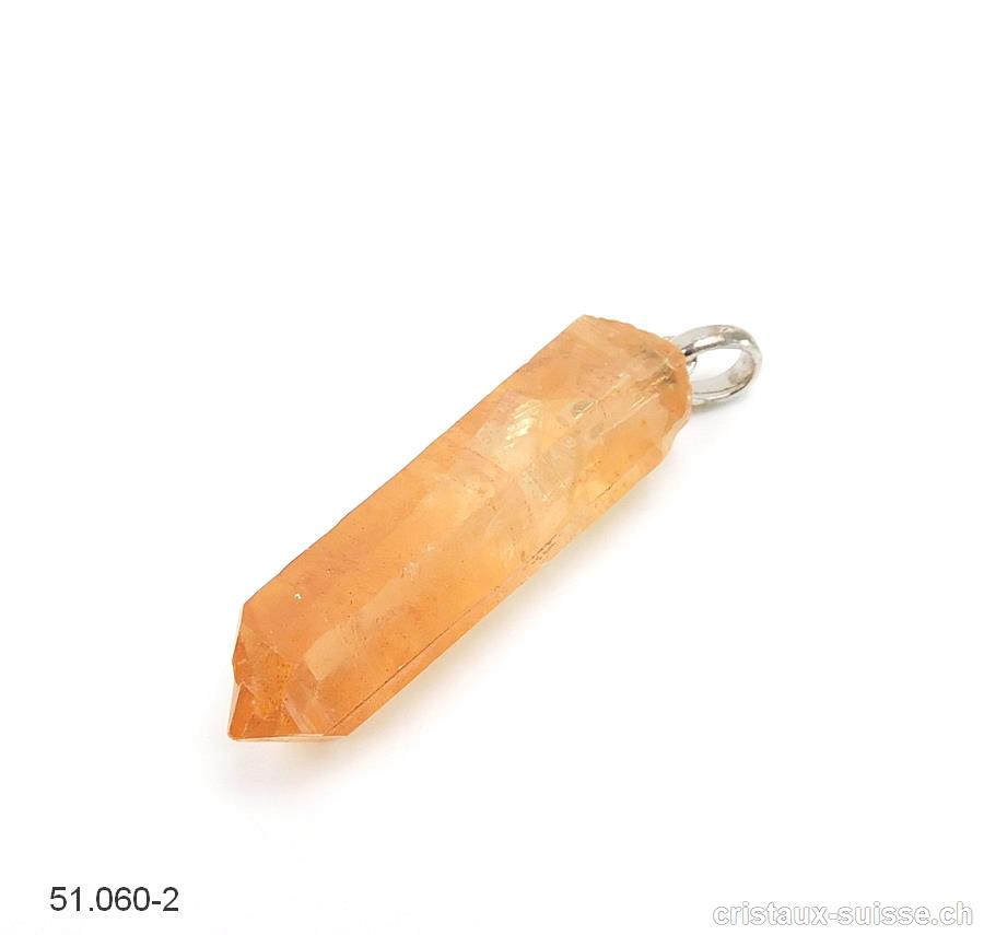 Pendentif Cristal Tangerine - Golden Healer 3 cm, boucle argent 925. Pièce unique