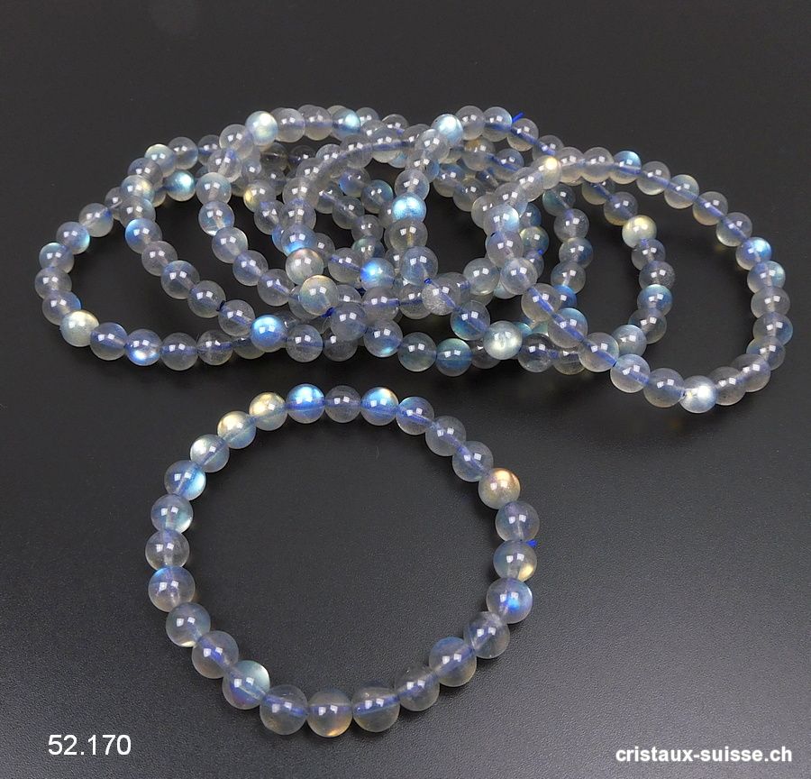Bracelet Labradorite 7 mm / 18 cm. Taille M. Qual. A
