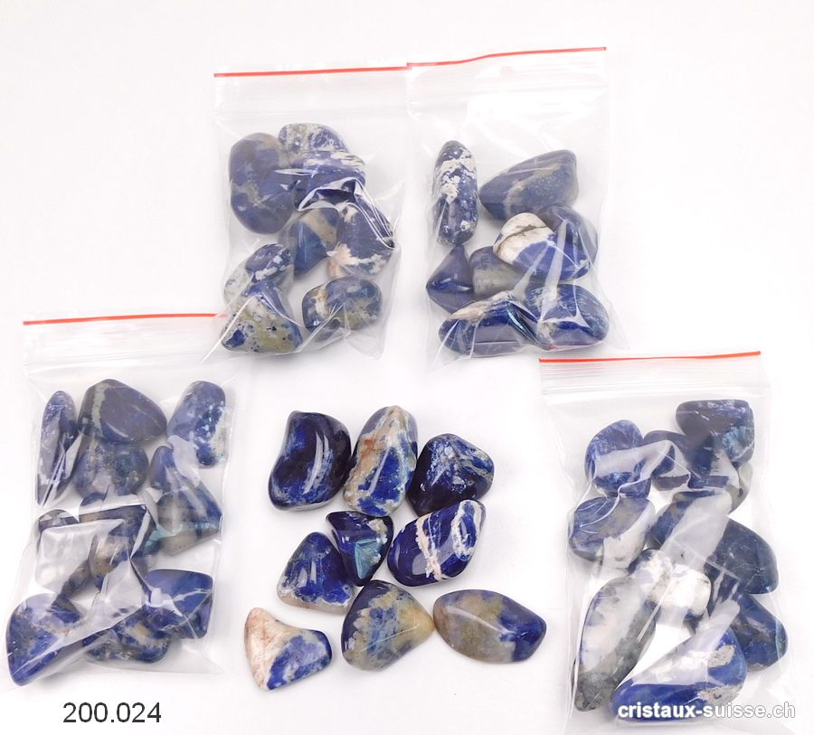 Sodalite, pierres roulées AB. Lot 100 Gr.