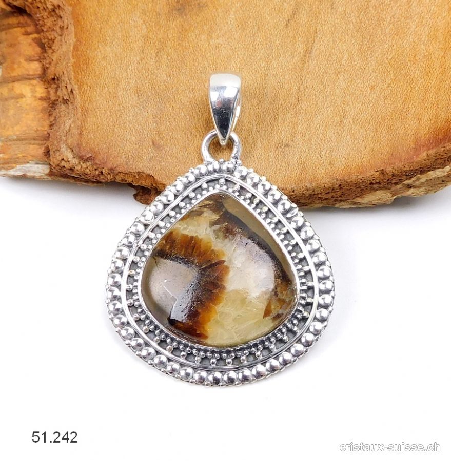 Pendentif Septarie en argent 925. Pièce unique