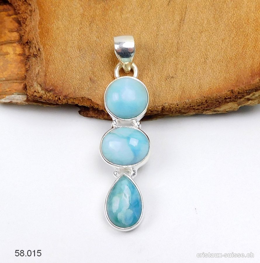 Pendentif Larimar et argent 925. Pièce unique