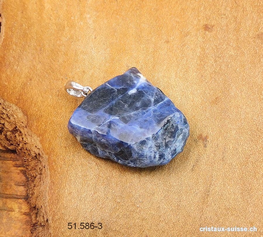 Pendentif Sodalite polie en relief, boucle argent 925. Pièce unique