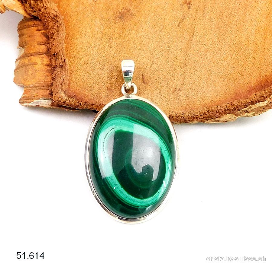 Pendentif Malachite du Congo en argent 925. Pièce unique