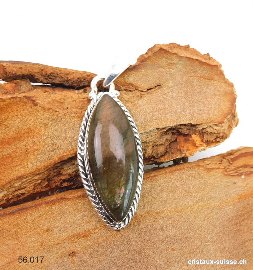 Pendentif Labradorite orange en argent 925. Pièce unique