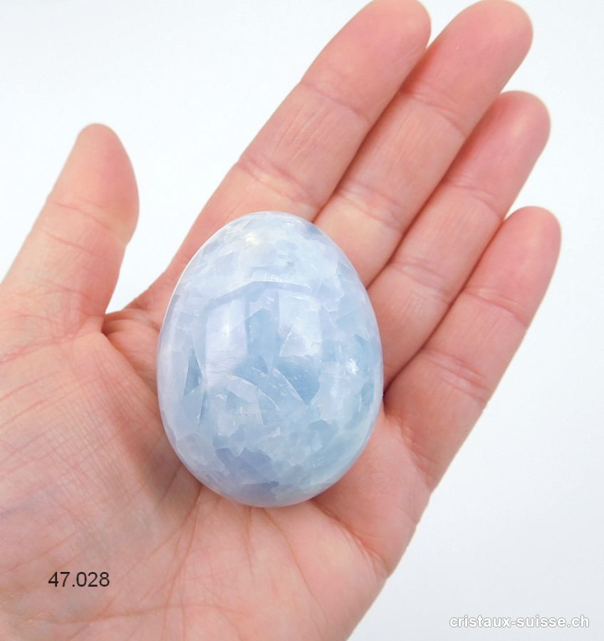 Oeuf Calcite bleue 5 x 3,8 cm avec support en bois. Pièce unique