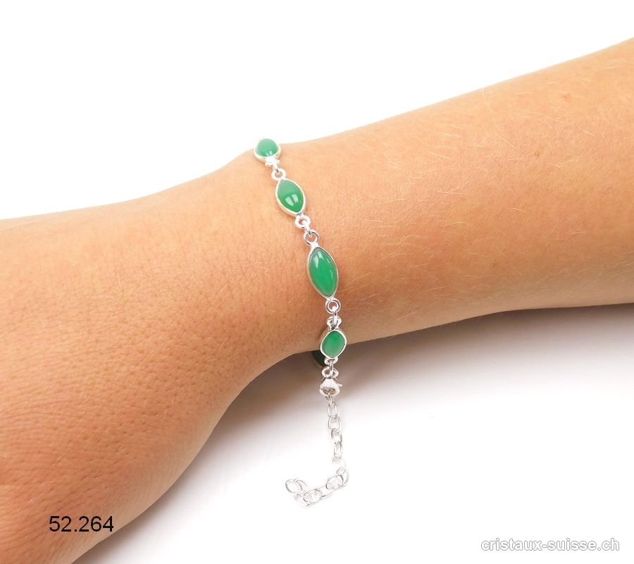 Bracelet Chrysoprase verte en argent 925. Qual. AA