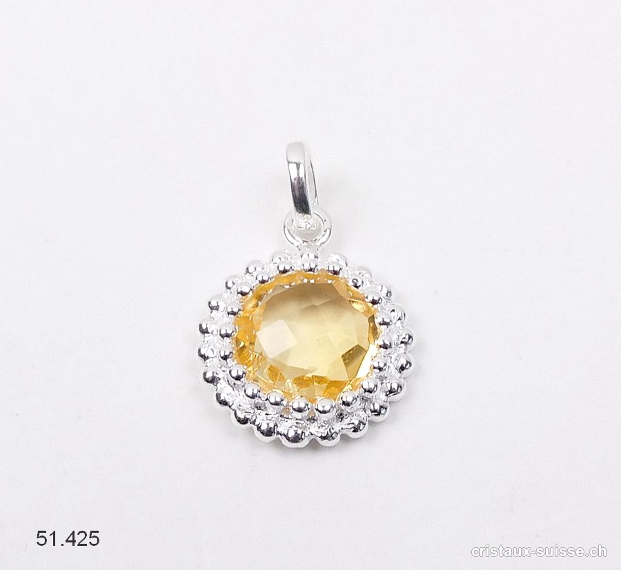 Pendentif Citrine facettée Ø 1,5 cm en argent 925