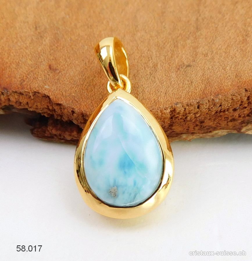 Pendentif Larimar en argent 925 doré. Pièce unique