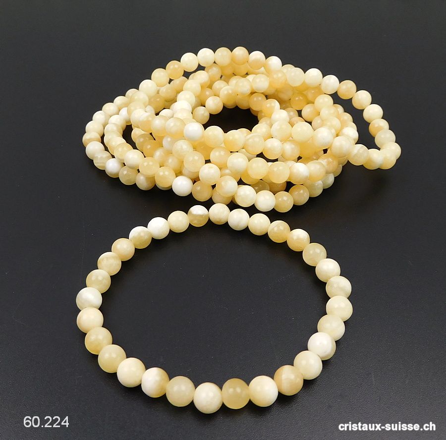 Bracelet Calcite jaune 6,5 mm, élastique 19 cm. Offre Spéciale