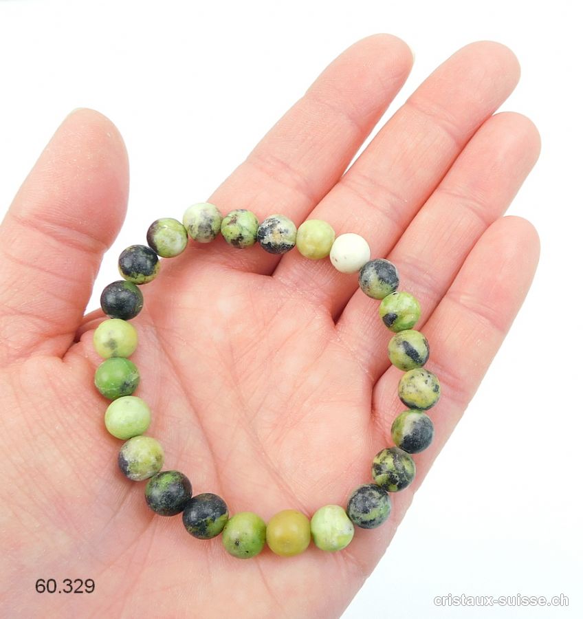 Bracelet Opale verte 8 mm, élastique 18 cm. Taille M. Offre Spéciale