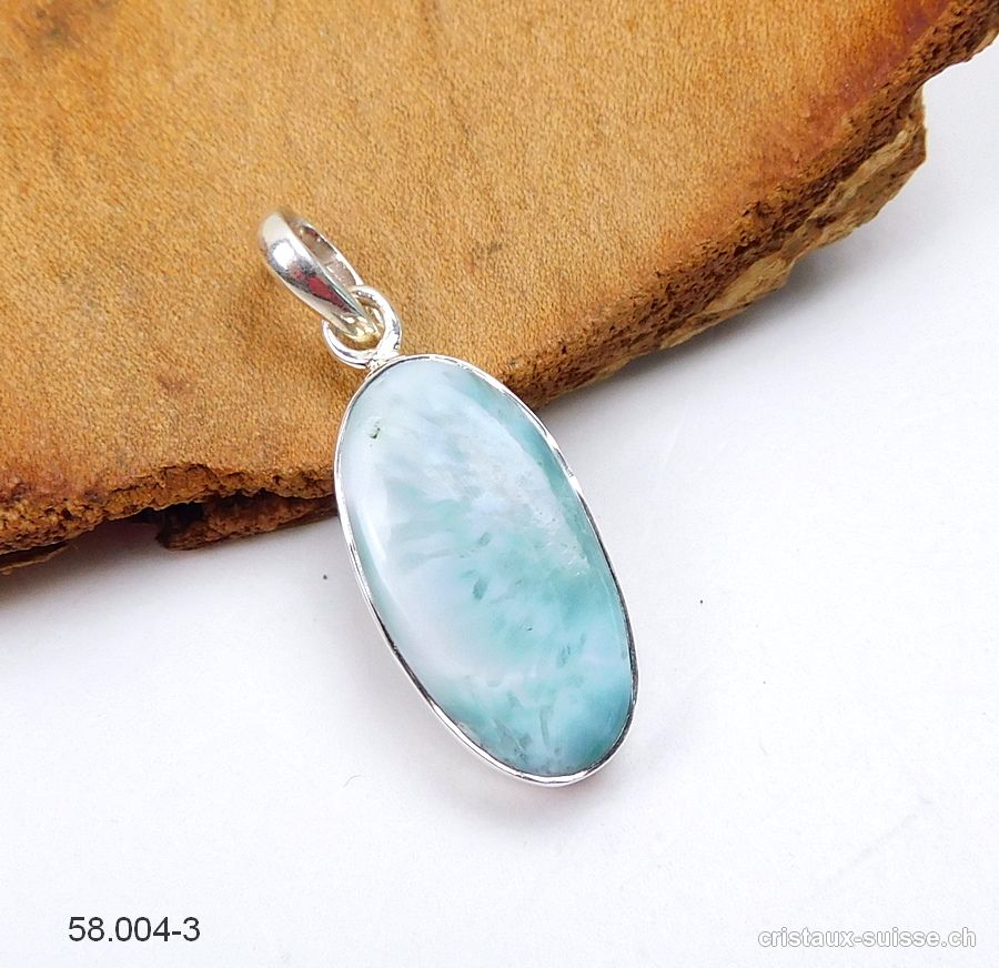 Pendentif Larimar 2,4 cm en argent 925. Pièce unique