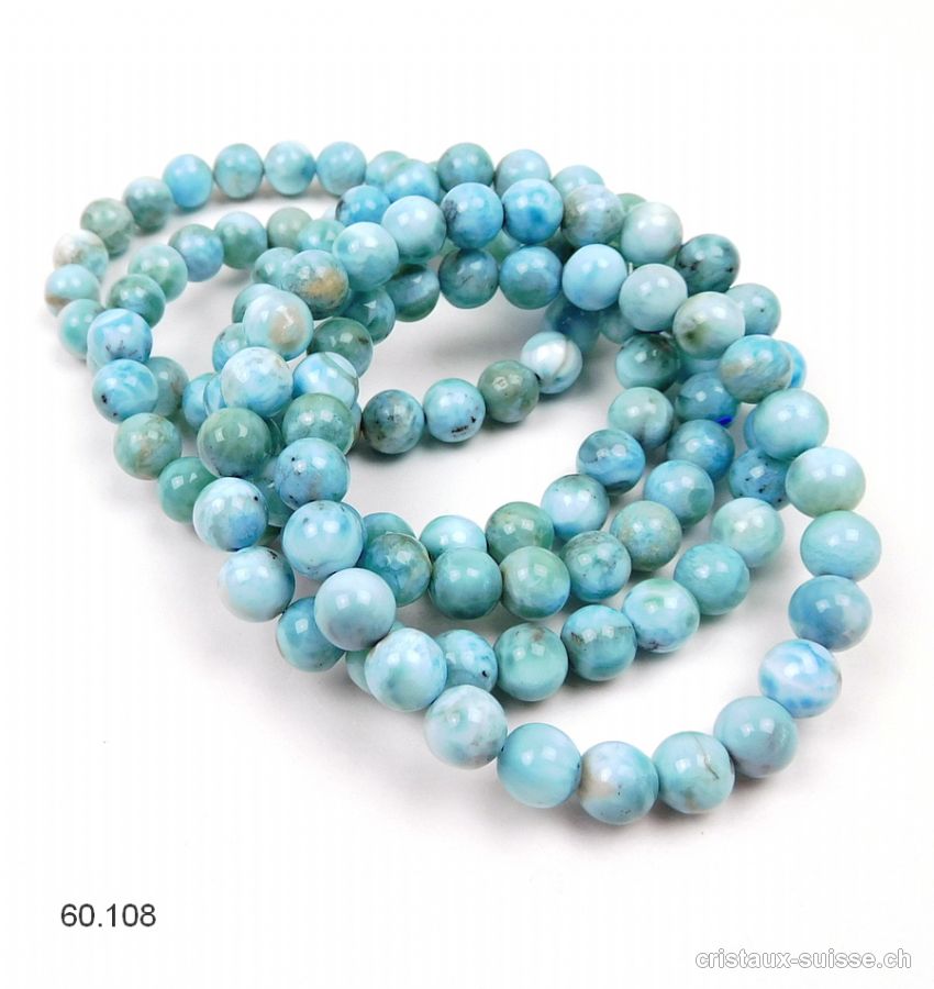 Bracelet Larimar bleu-vert 7,5-7,8 mm / 18 cm. Offre Spéciale