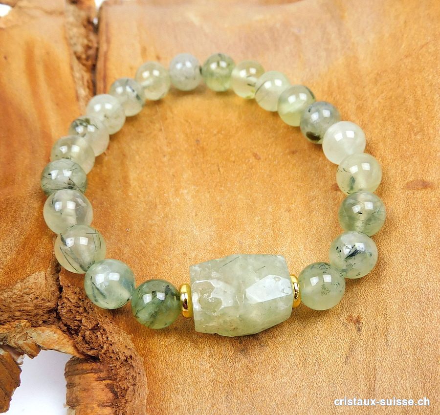 Bracelet Préhnite verte avec épidote 8-8,5 mm/19 cm. Taille M-L