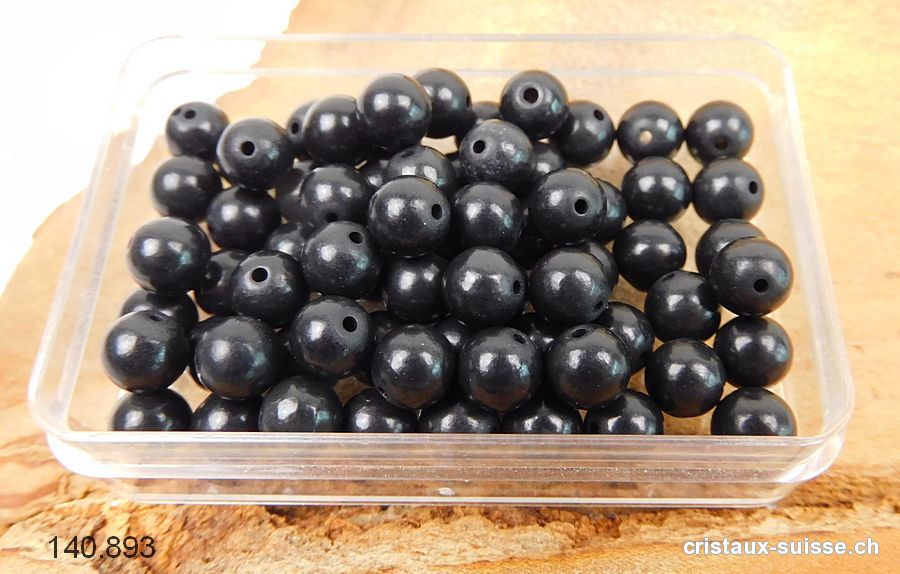 Schungite satinée, boule percée 6 mm