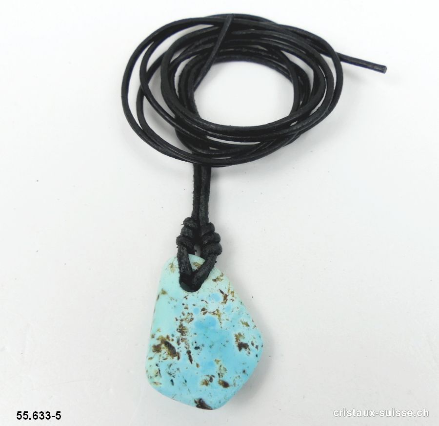 Turquoise du Mexique percée avec cordon cuir à nouer. Pièce unique
