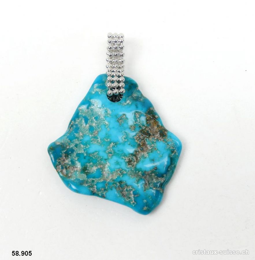 Pendentif Turquoise et boucle argent 925 Rhodié. Pièce unique
