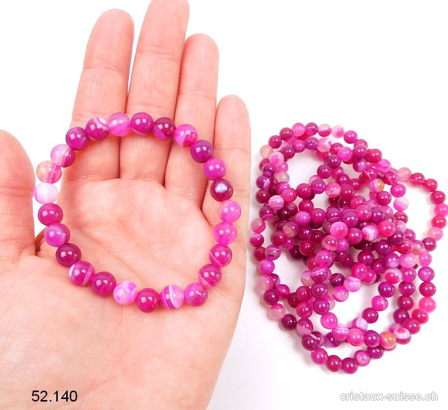 Bracelet Agate rose pink 8 mm / 18 - 18,5 cm
