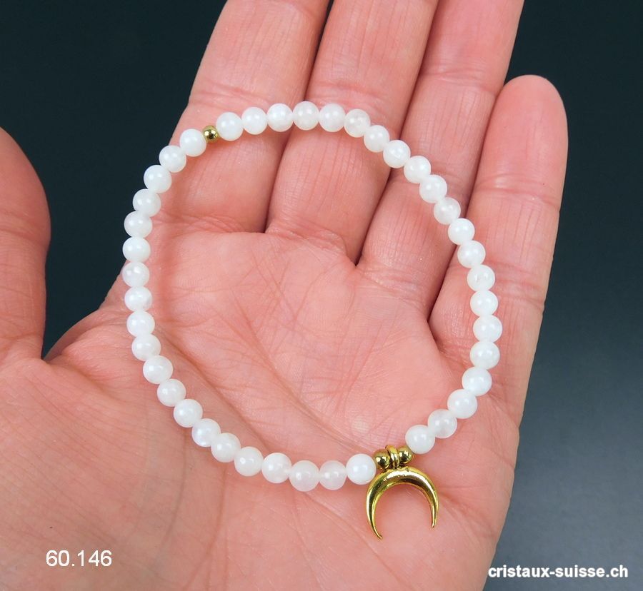 Bracelet Pierre de Lune blanche 4 mm / 18 cm avec LUNE
