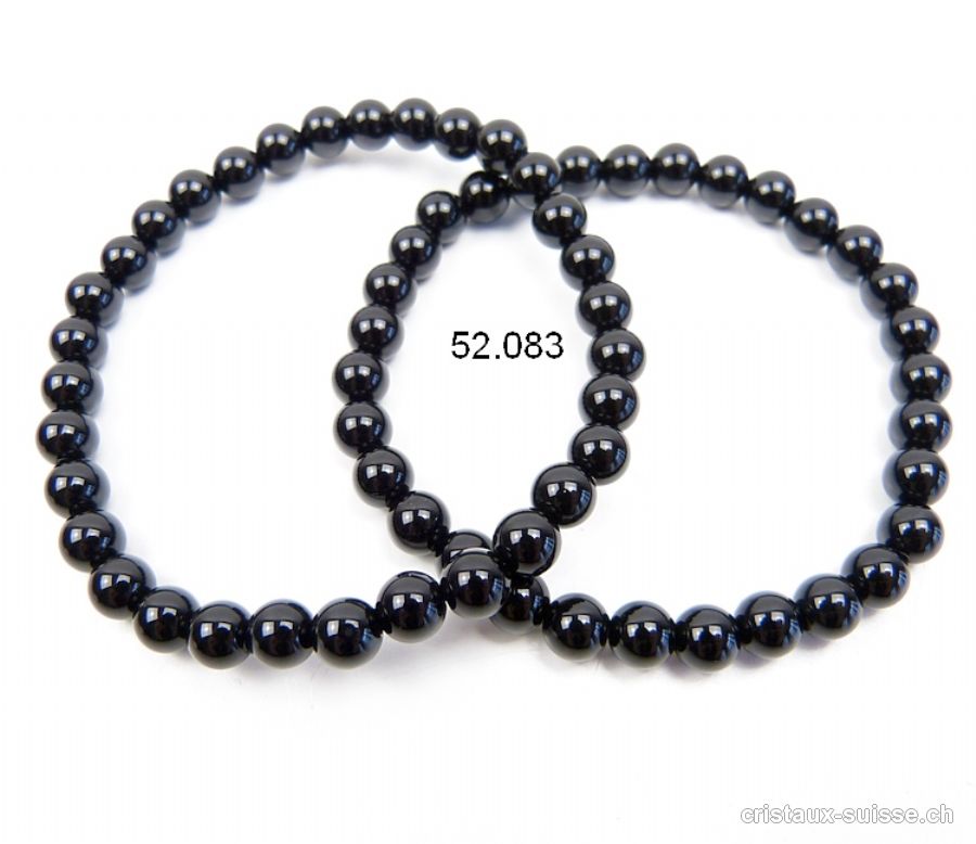 Bracelet Onyx noir 6 - 6,5 mm, élastique 19 cm. Taille ML