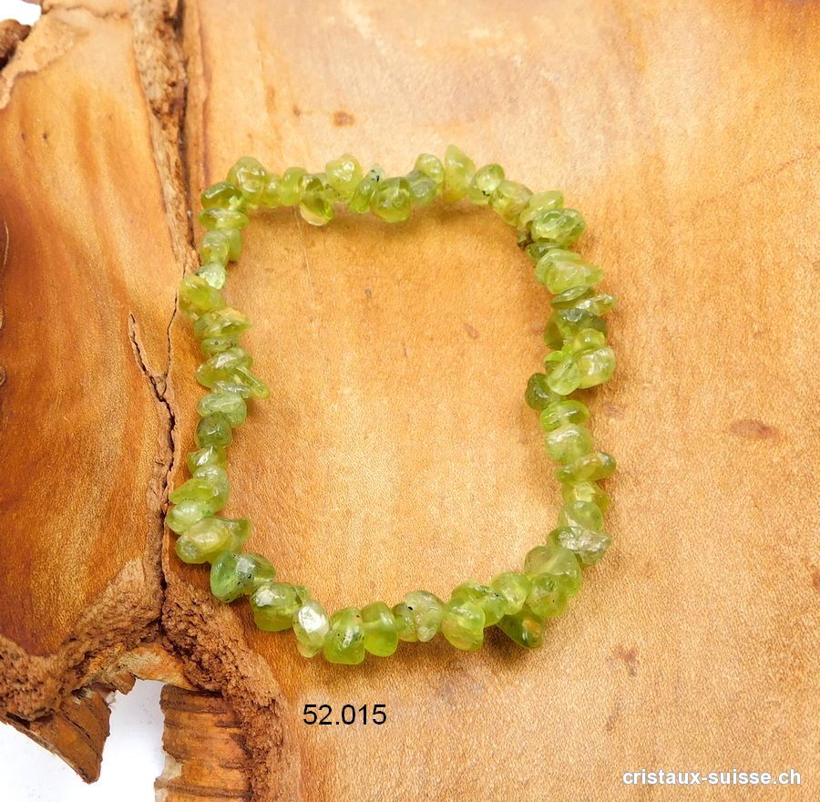 Bracelet Péridot - Olivine, élastique 18,5 - 19 cm. OFFRE SPECIALE