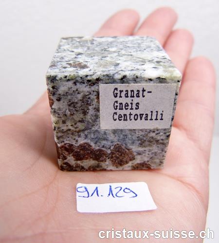 Grenat dans matrice de gneiss, cube de 3 x 3 cm. Pièce unique