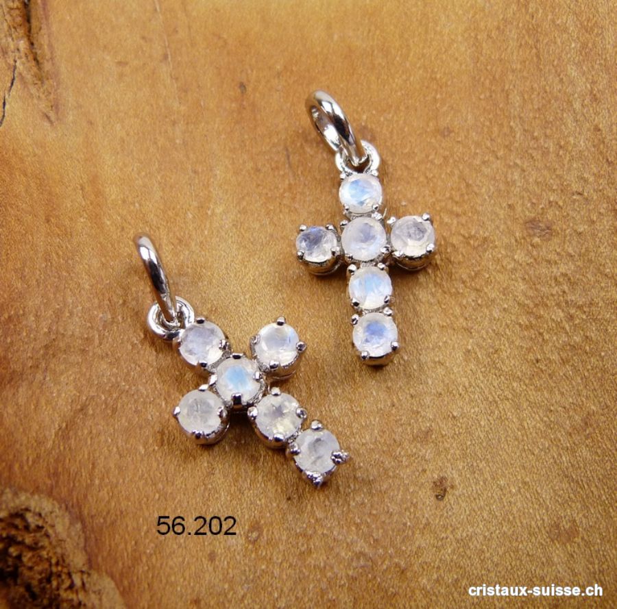 Pendentif petite CROIX Pierre de Lune arc-en-ciel en argent 925