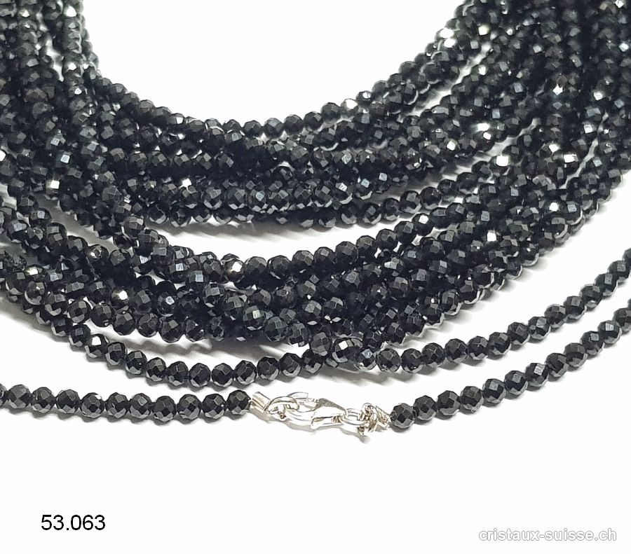 Collier Spinelle noir facetté 3 mm / 45 cm