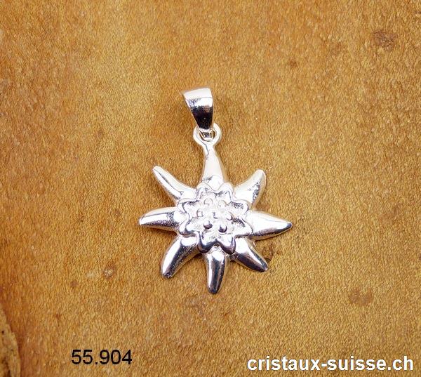 Pendentif Edelweiss en argent 925. Diamètre 1,5 cm