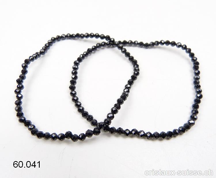 Bracelet Spinelle noir facetté 3 mm, élastique 18,5 - 19 cm