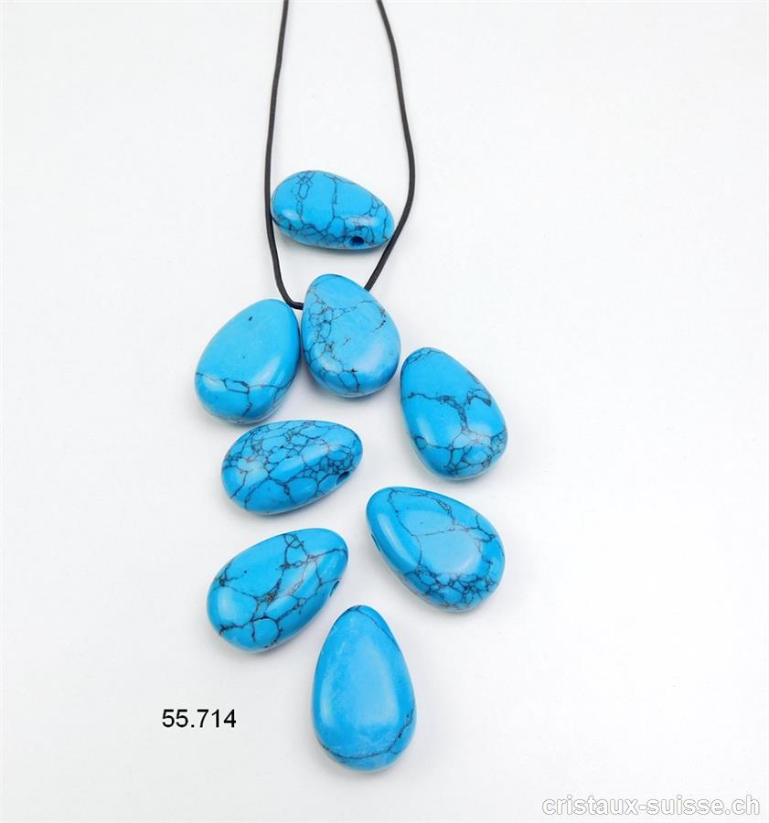 Turquénite  - Howlite bleue percée 3 cm avec cordon cuir à nouer. OFFRE SPECIALE
