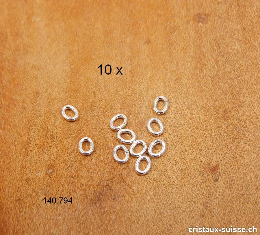 10 x Anneau ouvert mini, Ovale 3,5 x 2,7 mm en argent 925