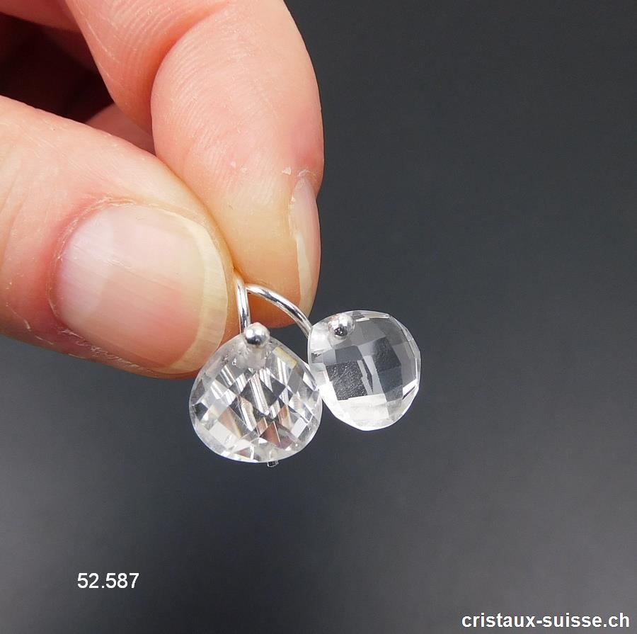 Boucles d'oreilles Cristal de Roche facettée en argent 925. Qual. A