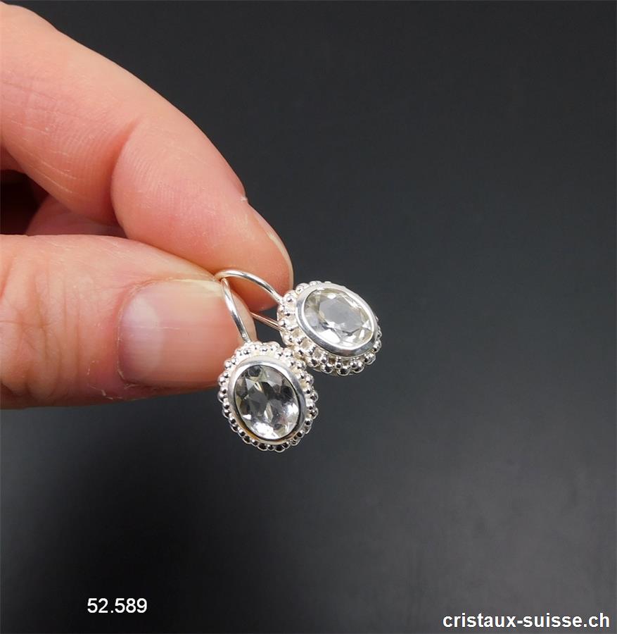 Boucles d'oreilles Cristal de Roche facetté en argent 925. Qual. A
