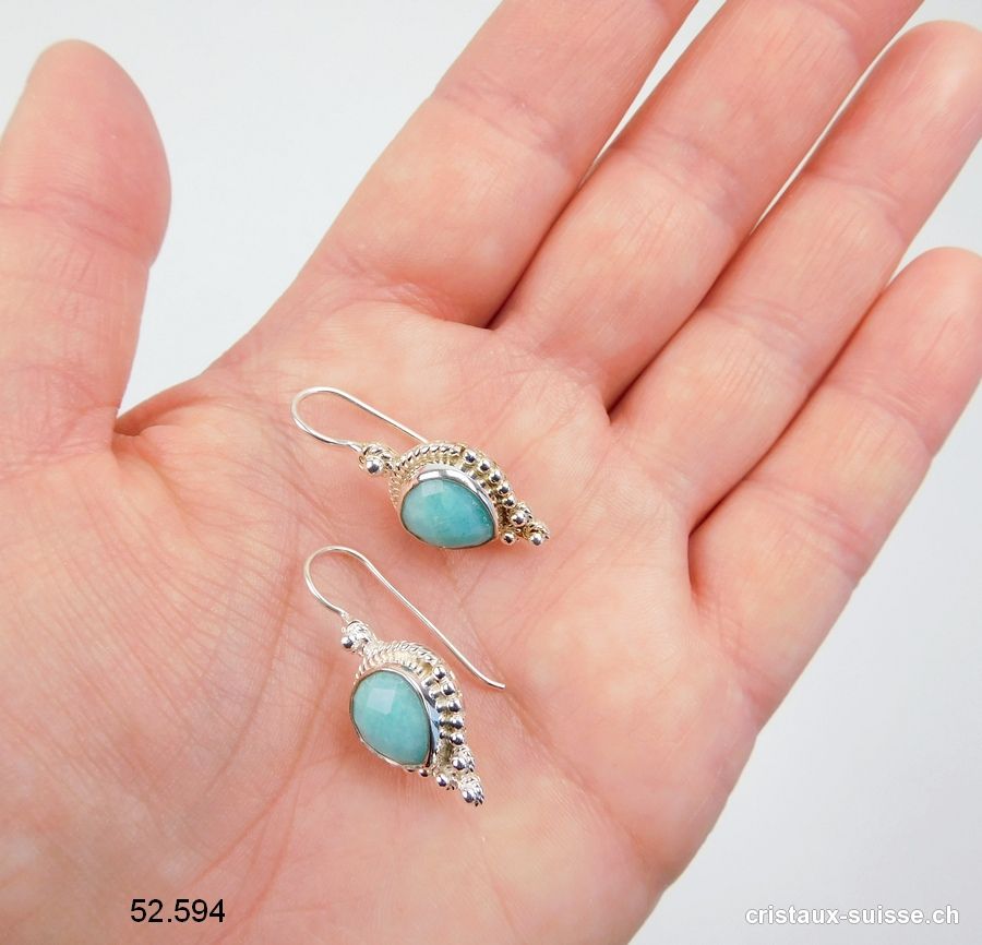 Boucles d'oreilles Amazonite facettée en argent 925. Qual. A