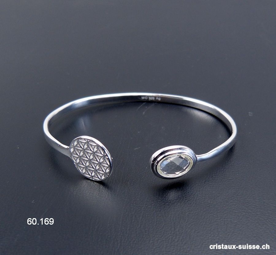 Bracelet Cristal de Roche - Fleur de vie en argent 925, 18 - 19 cm