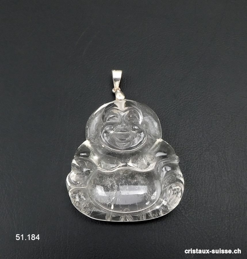 Pendentif Cristal de Roche Bouddha avec boucle argent 925. Qual. A