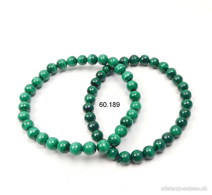 Bracelet Malachite 6,5 - 7 mm, élastique 18 cm. Taille M. Qual. A