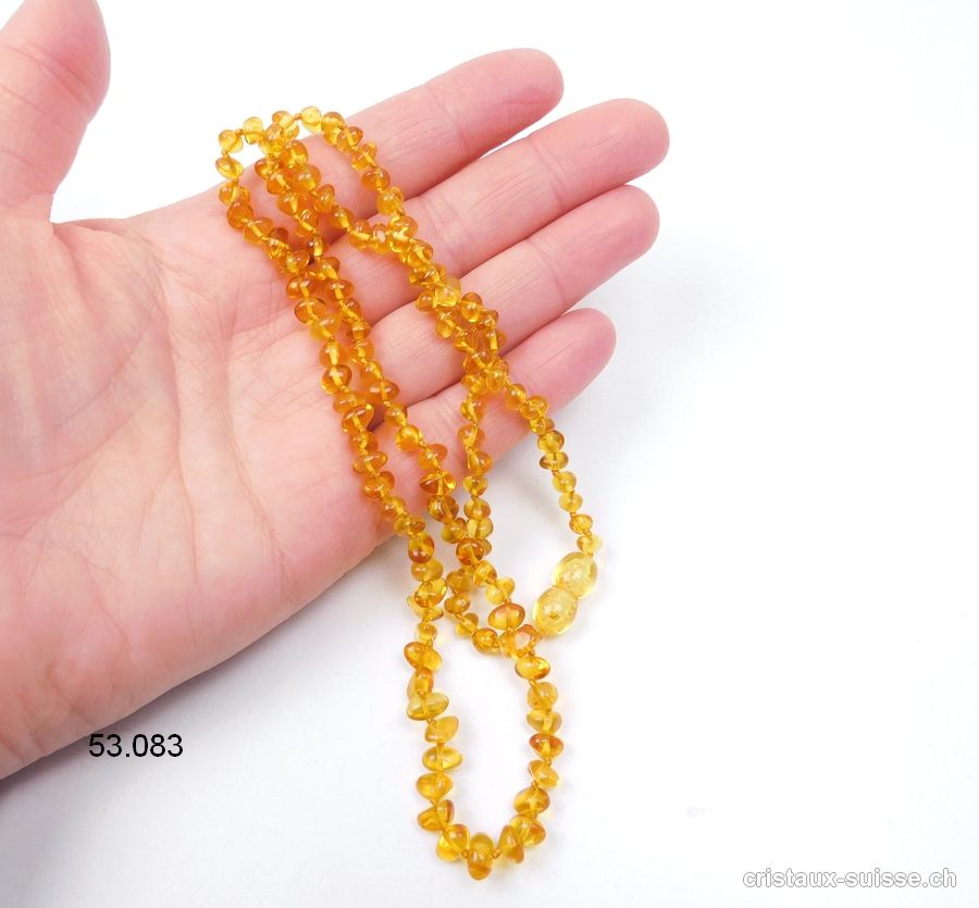 Collier Ambre miel noué, forme libre 5-8 mm, 45 cm