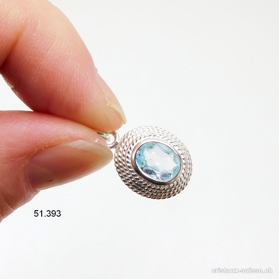 Pendentif Topaze bleue facettée et argent 925