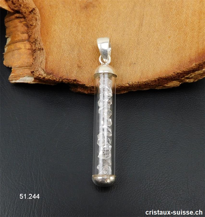 Pendentif Herkimer Diamant biterminé et argent 925, 4 x 0,7 cm