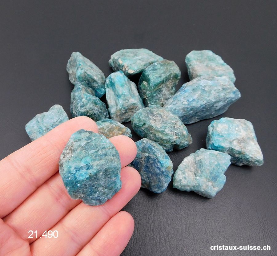 Apatite bleue brute de Madagascar 16 à 20 grammes. Taille L