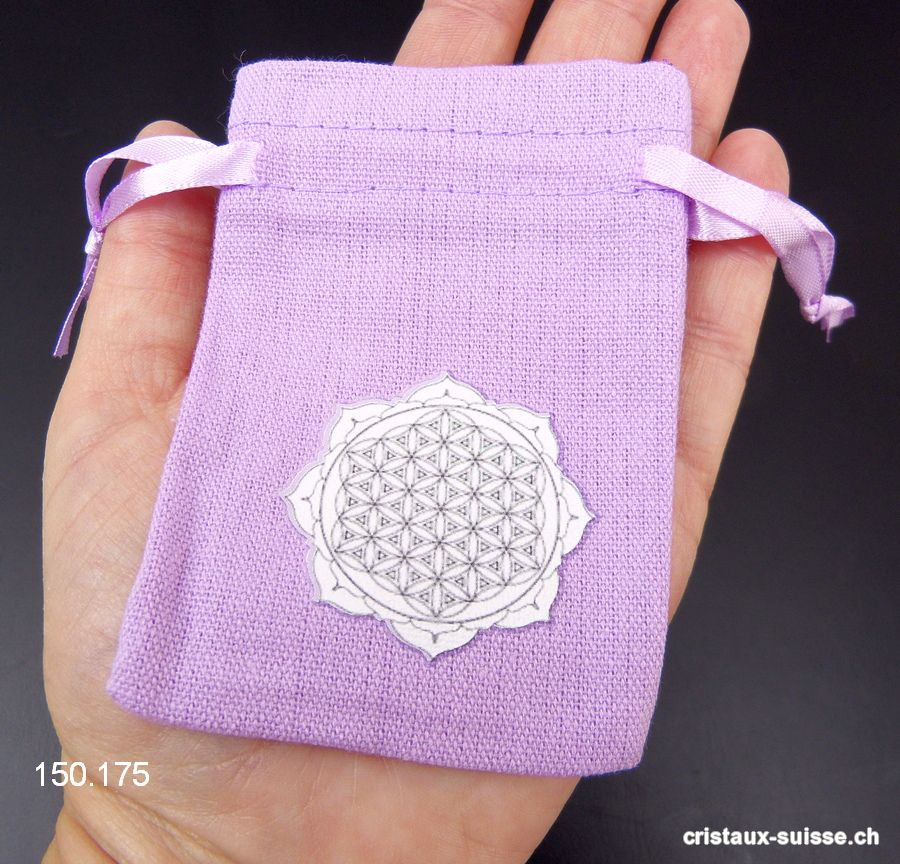 Pochette coton violet Mandala - Fleur de Vie, env. 10 x 6,5 cm