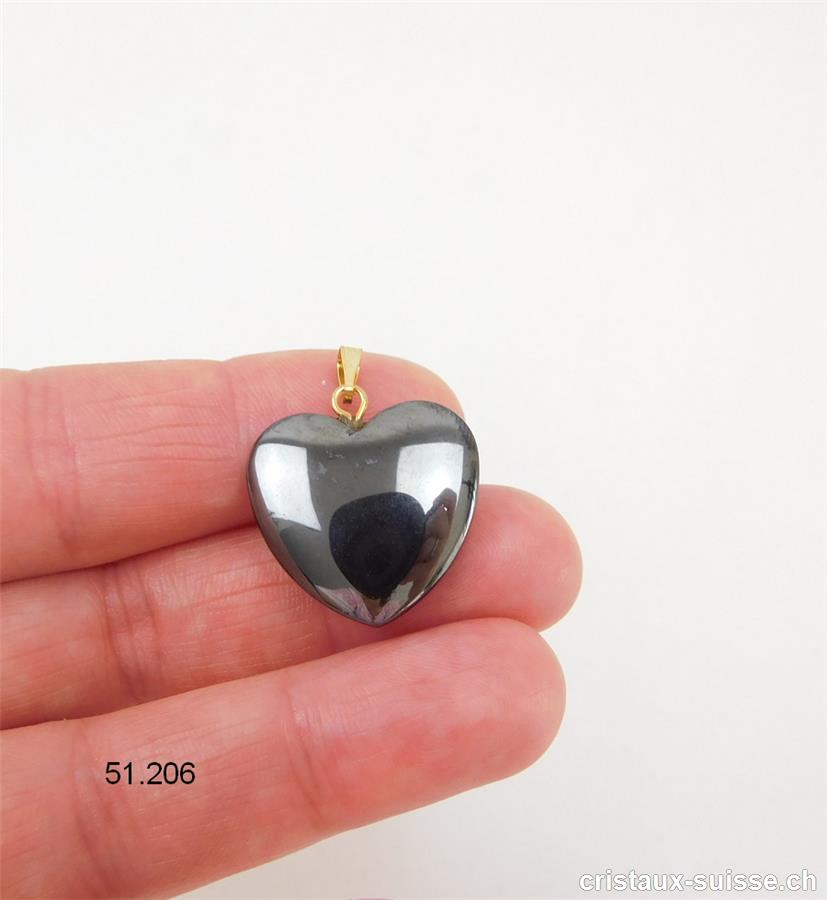 Pendentif Hématite coeur 2 cm avec boucle métal doré