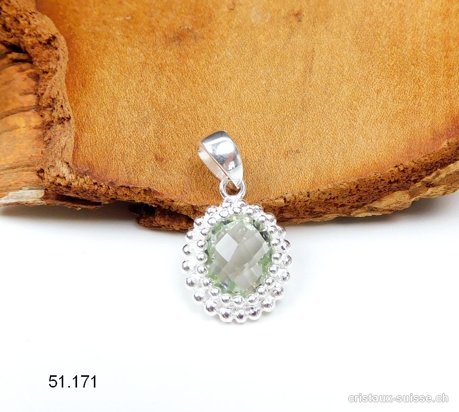 Pendentif Améthyste verte facettée  - Prasiolite en argent 925