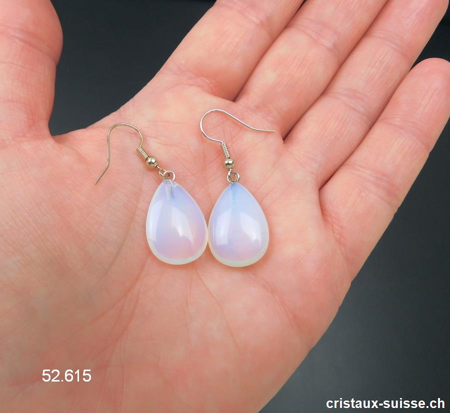 Boucles d'oreilles Goutte Opalite - Opaline 2,5 cm et métal argenté